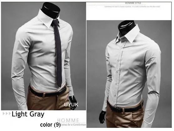 17 2015 color Mens Slim fit Unique neckline stylish Men's Dress long Sleeve Shirts dress shirts size: M-XXL famous brand men | Мужская