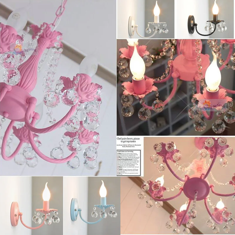 Современная розовая лампа Висячие хрустальные люстры для спальни девочек