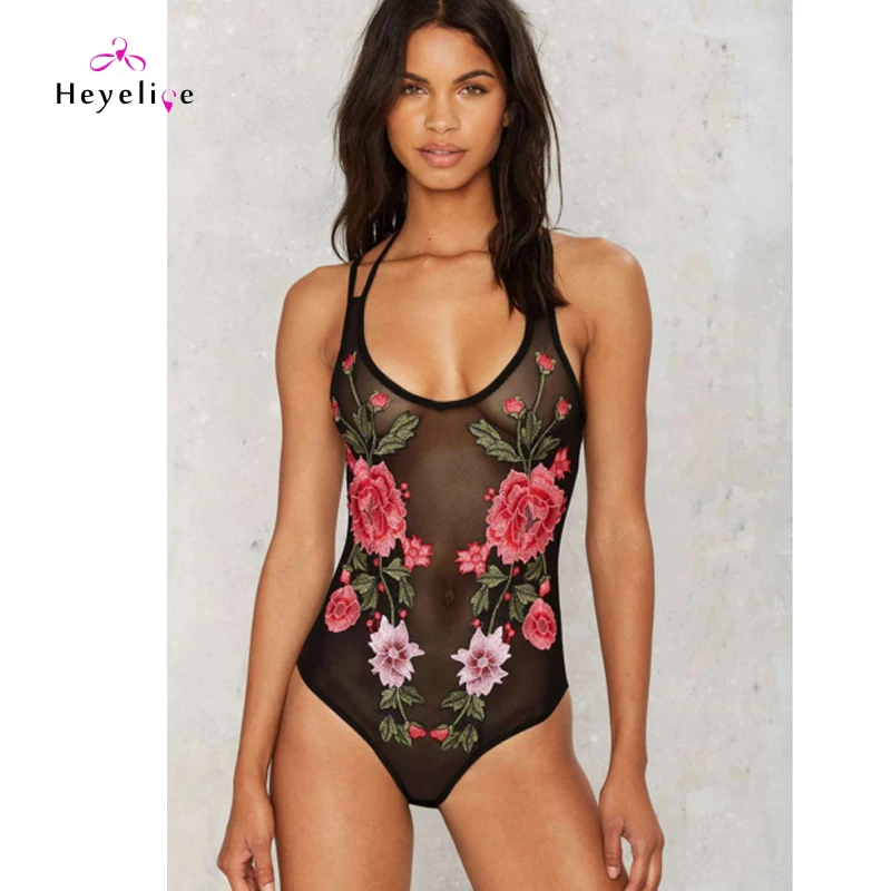 Perspective Mesh Swimwear Women Sexy One Piece Swim Suit High Cut Monokini New Girls Bathing With Embroidery Print Bodysuit | Спорт и