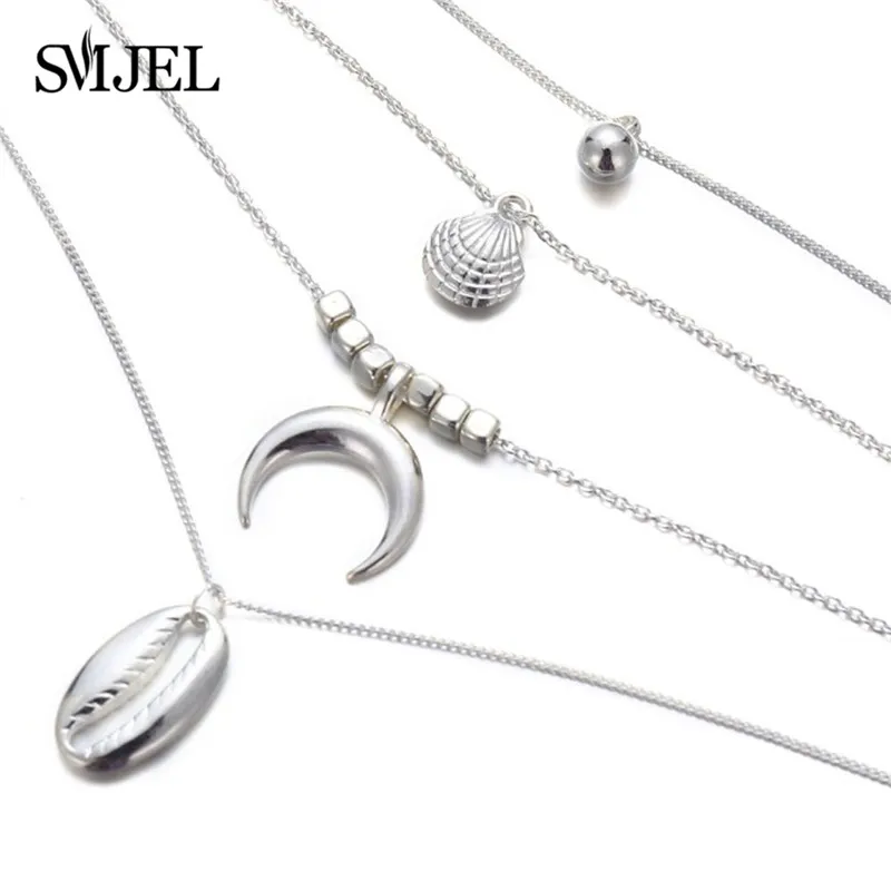 Shell Necklace SMJEL Boho Seashell колье для женщин в виде раковины, колье, раковины, раковины, зеленый камень, бисер, Золотая цепочка, ожерелье, ювелирное изделие, бижутерия - Окраска металла: Shell Necklace