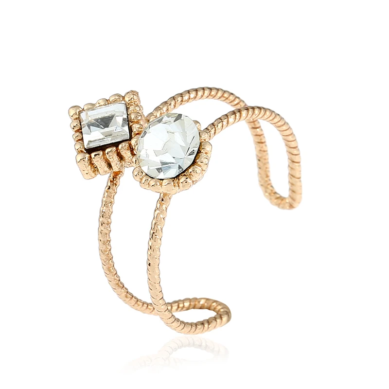 

MIARA.L simple wind color gold without color hemp rope square round zircon ring women's non - sensitive alloy jewelry wholesale