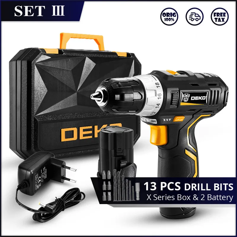 SET3 Обувь по заводским ценам DEKO GCD12DU3 12V макс электрическая отвертка литиевая Батарея переменной Скорость светодиодный Аккумуляторная дрель электрическая мини Мощность драйвер - Цвет: SET3