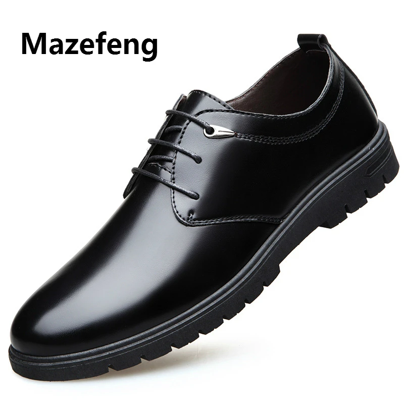 Mazefeng/Новинка года; сезон весна; тонкие туфли; мужские кожаные туфли; деловые мужские модельные туфли; однотонные Модные Кожаные Туфли с круглым носком на шнуровке