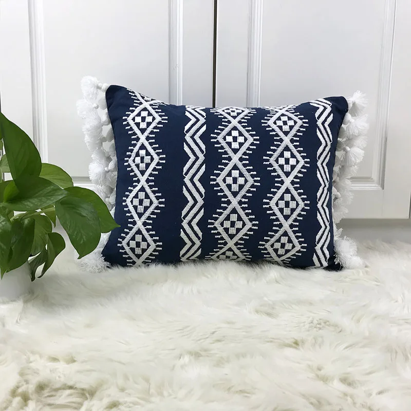 blue pillow covers geometric embroidered cushion cover home decor embroidery throw decorative pillowcase | Дом и сад