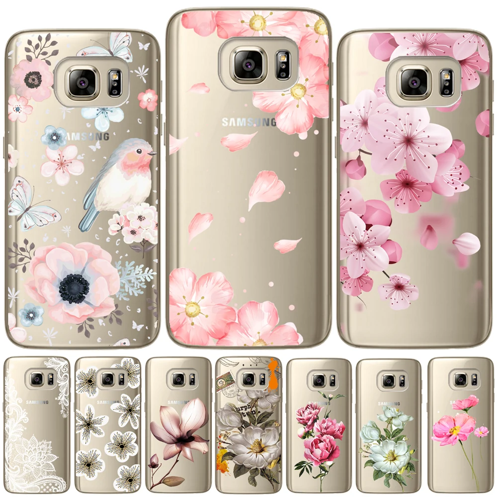Flower Rose Soft TPU Silicone Back Cover For Samsung Galaxy S5 Mini S6 S7 Edge S8 S9 S10 Plus E Note 5 8 9 Floral Leaves Case
