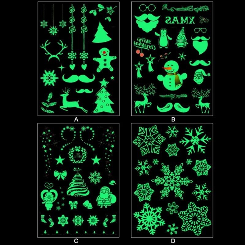Christmas Luminous Tattoo Glow In The Dark Glitter Tatoo Flash Temporary Stickers For Safe Water Transfer Body Art | Дом и сад