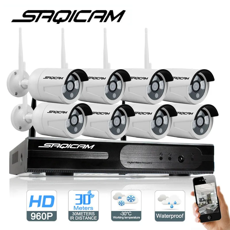 Saqicam 8 каналов 960P HD Беспроводная система безопасности шт 1.3MP Водонепроницаемая