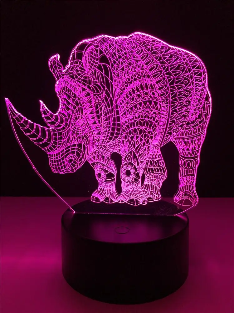 Животные носороги 3D лампа светильник ing LED USB Настроение Ночной многоцветный