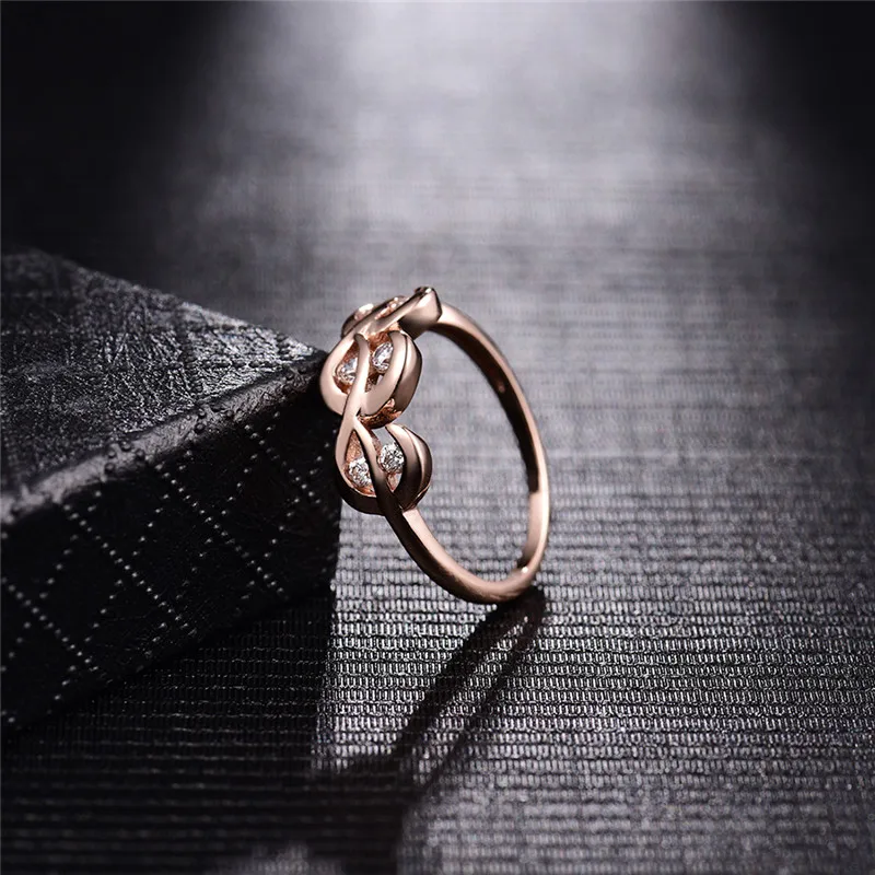 Женское кольцо для помолвки BUDONG Infinity Винтажное из розового золота с фианитом