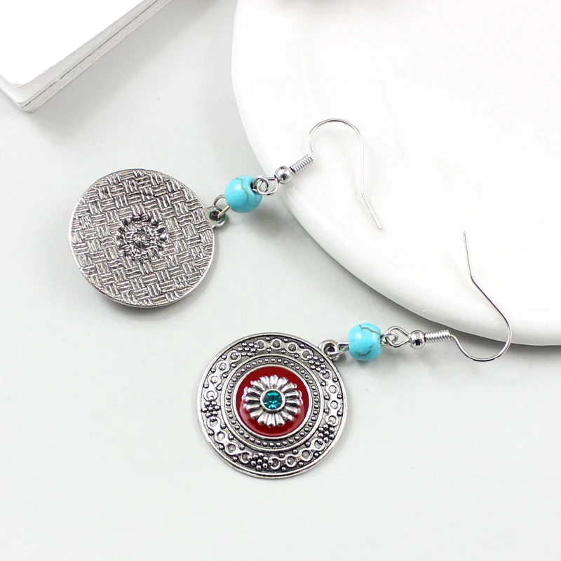 GDHY богемные Круглые тибетские серебряные висячие серьги с зеленым цирконием