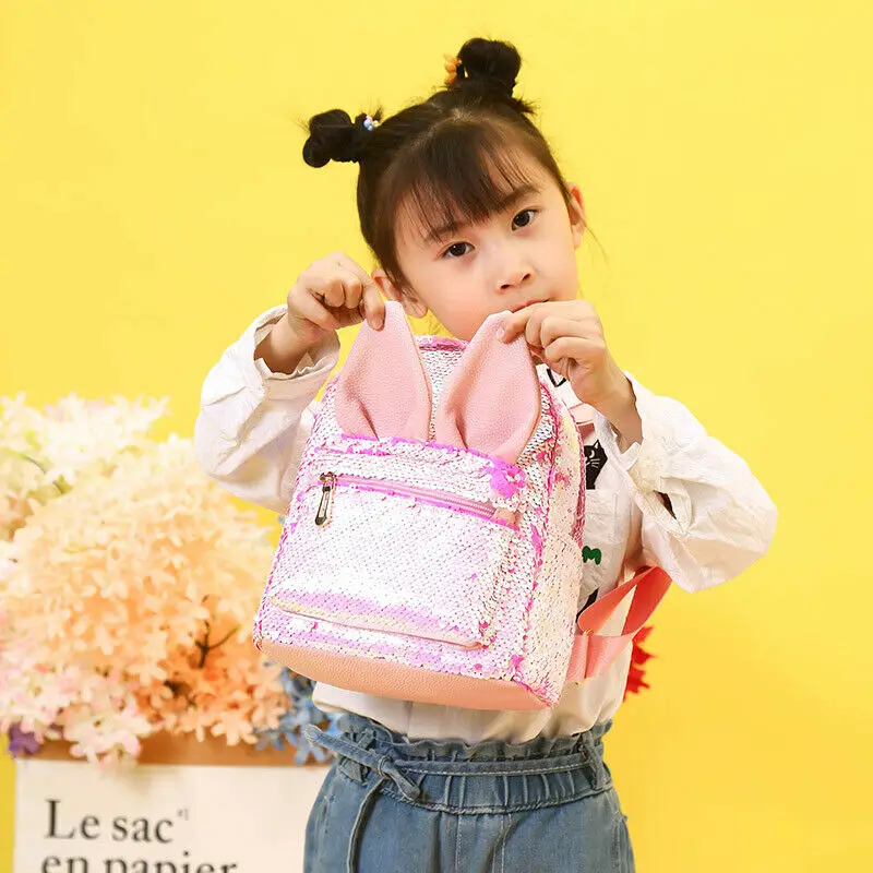 Women Sequins Backpack Cute Rabbit Ears Double Shoulder Bag Mini Backpacks Children Girls Sequined Travel School Bags | Багаж и сумки