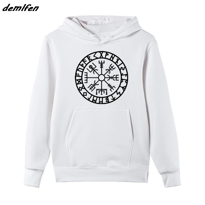 white Viking Compass Vegvisir Futhark руны навигатор толстовки унисекс Повседневная одежда пальто куртка модная Толстовка хипстер Толстовка для мужчин - Цвет: white