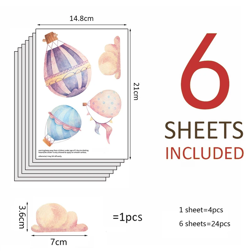 

BalleenShiny 24pcs/set Hot Air-balloon Wall Sticker DIY Vinyl Children Room Bedroom Decals Home Nursery Background Decor Paste