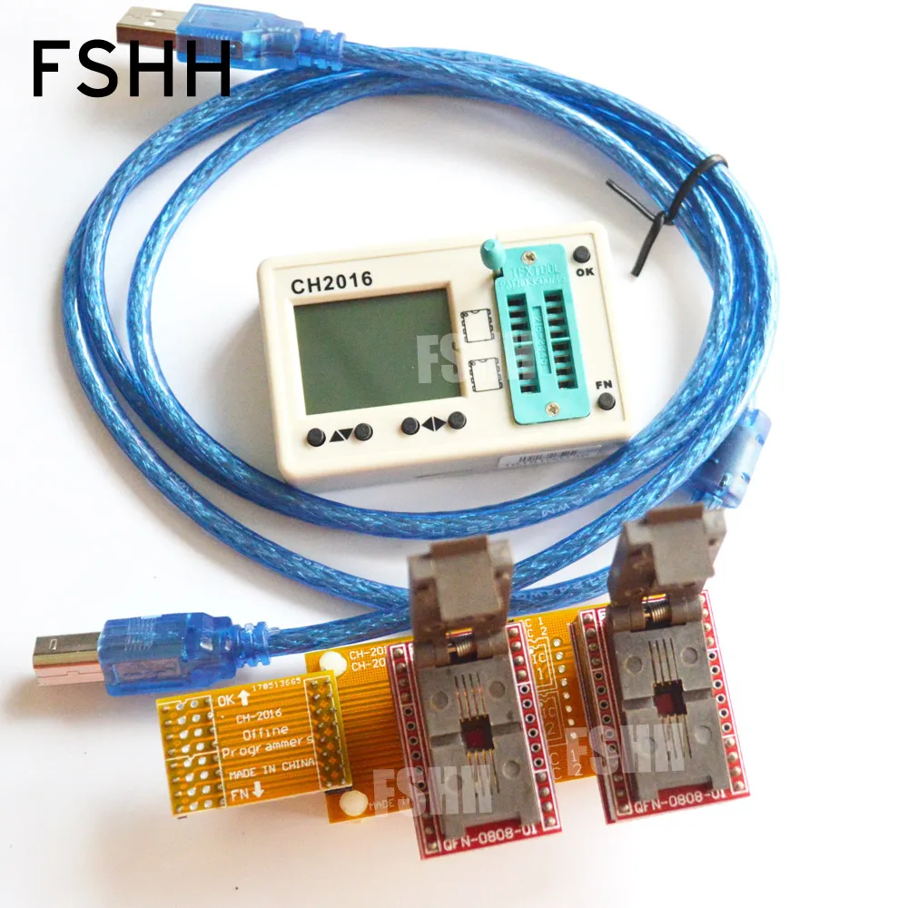 Offline programmers CH2016  SPI FLASH programmer+5X6mm QFN8+QFN8 test socket  Production 1 drag 2 programmer