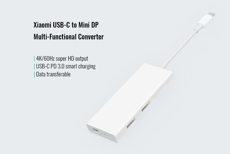 Xiaomi USB-C-Mini DP многофункциональный конвертер Дисплей порт удлинитель зарядное устройство PD3.0 65WMax 4 к/60 Гц концентратор передачи данных