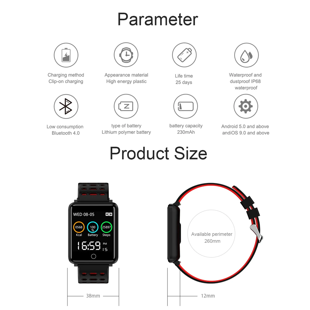 Умные часы MNWT F3 IP68 водонепроницаемые Bluetooth шагомер пульсометр цветной дисплей