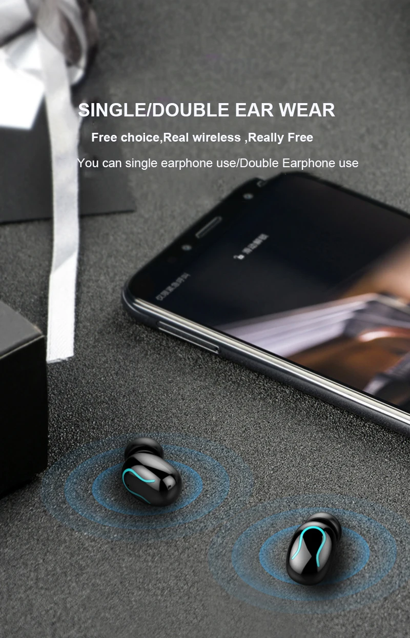 Tws V5.0 Bluetooth наушники, стерео бас, настоящие беспроводные наушники, Спортивные Bluetooth наушники, Мини наушники с 2600 мАч, Дополнительный внешний аккумулятор