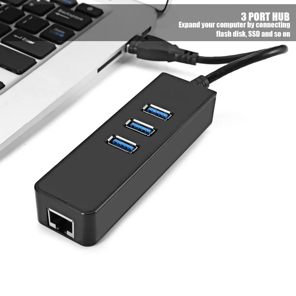 

Zeadow 3-Port USB 3.0 Hub With RJ45 10/100/1000 Gigabit Ethernet Adapter Converter LAN Wired USB Network Adapter For Notebook