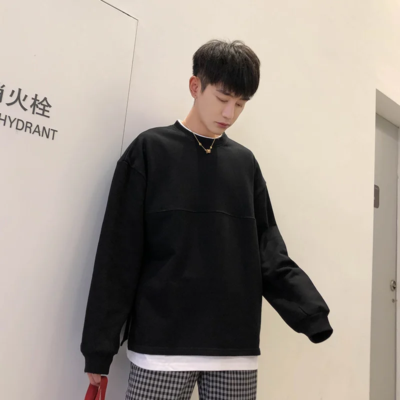 Autumn-style fake two-piece men's round collar loose fashion BF wind ulzzang jacket | Мужская одежда