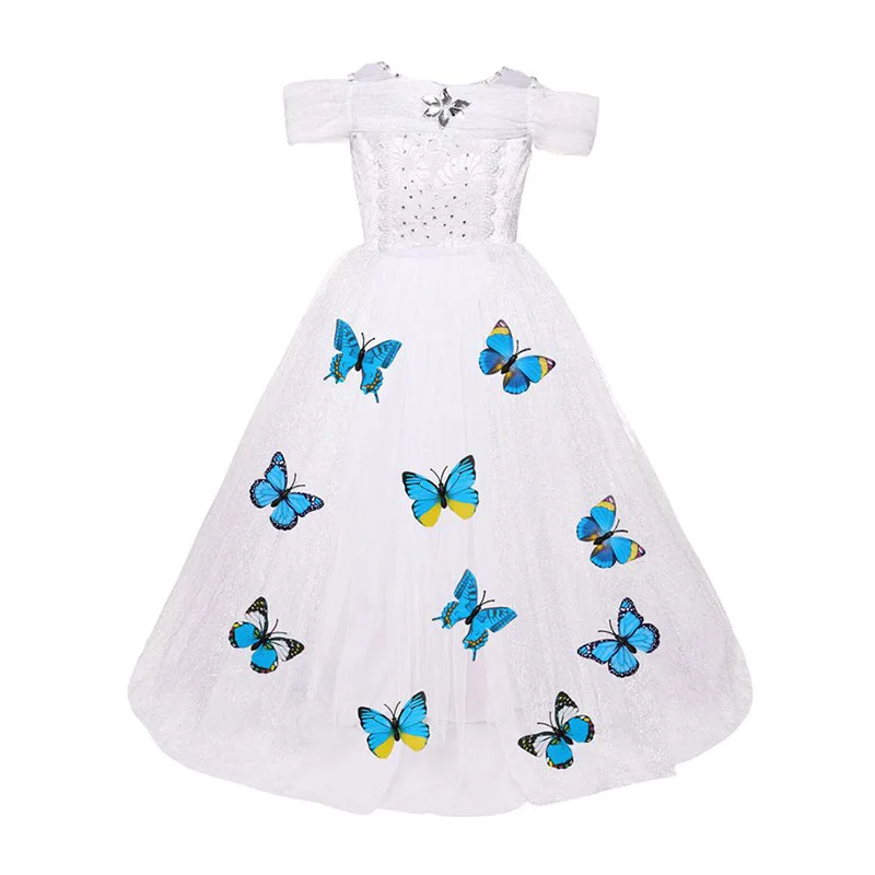 05 White Dress Only Платье Золушки для девочек платье бальное платье для детей с вышитыми бабочками Эльза, Белль карнавальный костюм принцессы для Хэллоуина День рождения - Цвет: 05 White Dress Only