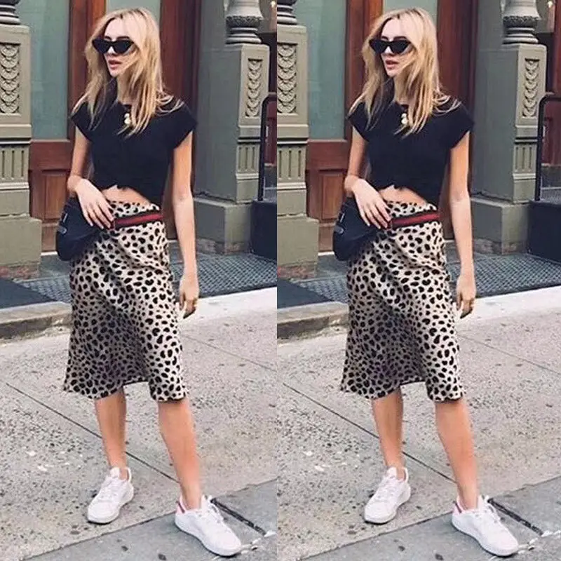 

Women Sexy Skirt Clothes High Waist Leopard Printed Knee-Length Skirt Fashion Women Party Skirt Outfits