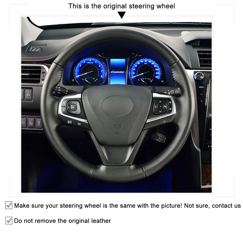 MEWANT черный из натуральной кожи чехол рулевого колеса автомобиля для Toyota Camry Avalon 2013