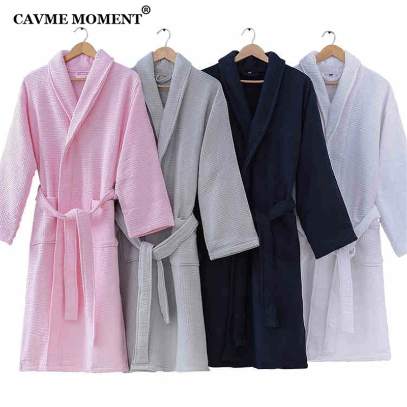 CAVME Winter Terry Waffle Kimono Towel Bathrobe Bride PLUS SIZE Long Robe Unisex Thicken Sleepwear Nightgown