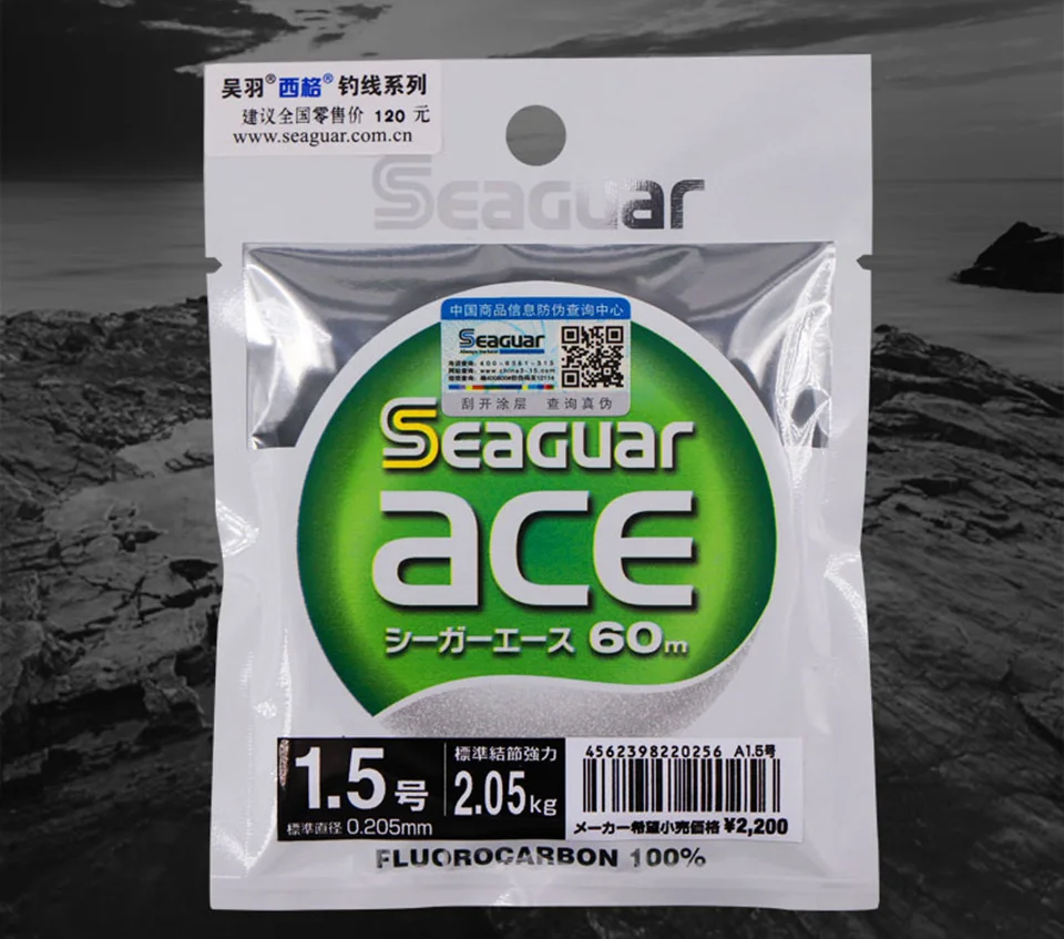 SEAGUAR ACE 60 м фторуглеродная леска 0,95 кг-10,4 кг Мощность Сделано в Японии износостойкие Фторуглеродные Лески