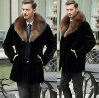 black warm casual short faux mink rabbit fur coat mens leather jacket men coats villus winter loose thermal outerwear fur collar