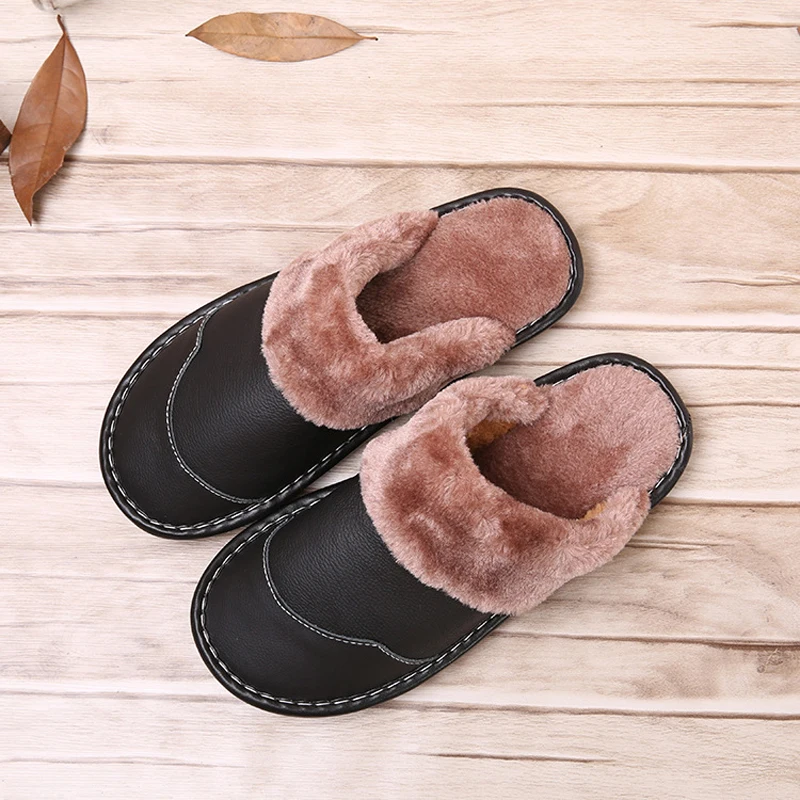 BeckyWalk/нескользящая зимняя обувь Женская домашняя Тапочки из натуральной кожи
