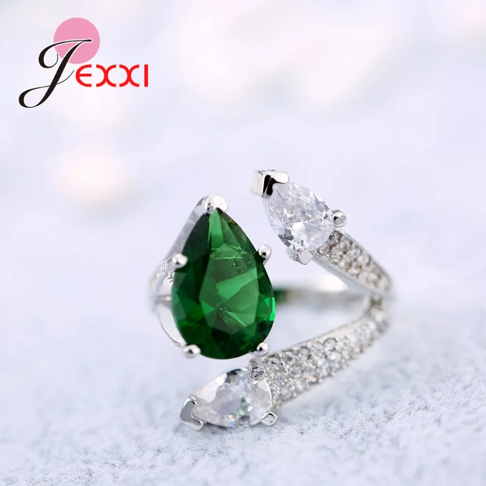 Женское кольцо из серебра 925 пробы с зелеными кристаллами|925 sterling silver ring|sterling