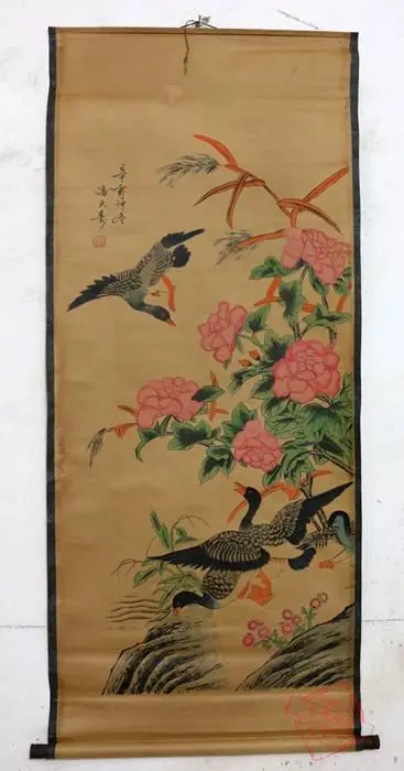Редкая старая китайская живопись QingDyansty дикая гусь изысканный дизайн ручная