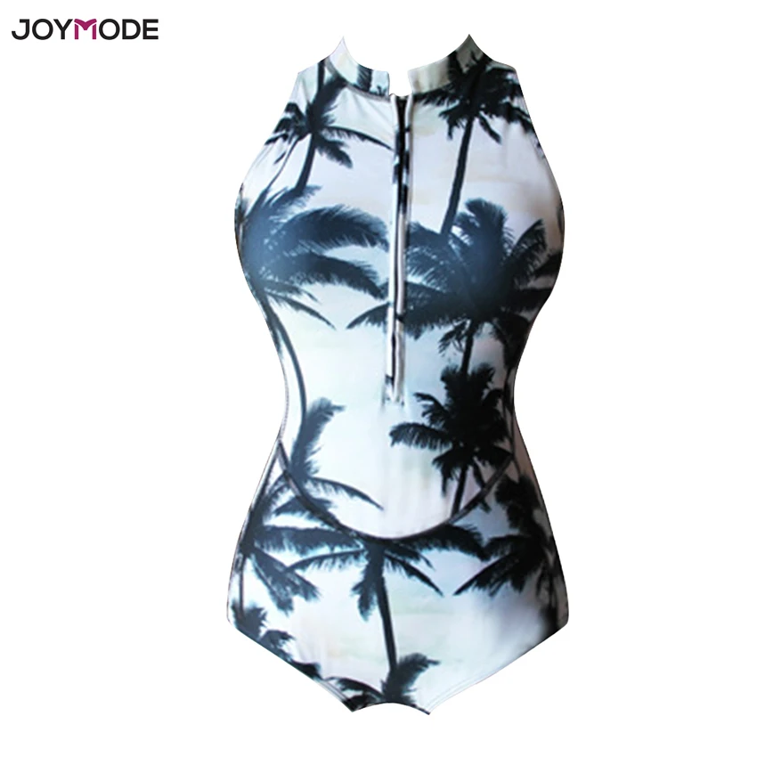 JOYMODE Монокини, спортивный купальник, сдельный Купальник для женщин, на молнии, спереди, с подкладкой, купальный костюм, с принтом, пляжная одежда, комбинезон, боди