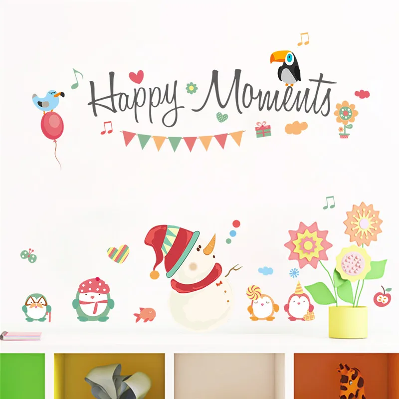 % Счастливые моменты Счастливого Рождества снеговик наклейки на стену оконные