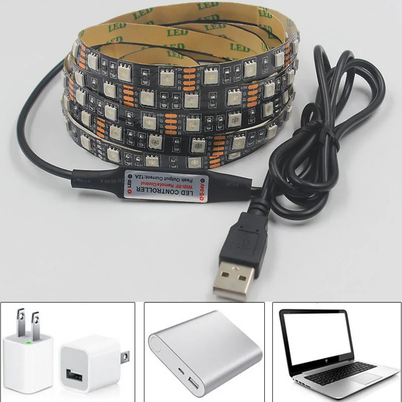 Zgx DC5V USB кабеля водить 5050RGB ТВ Задний план 2 м 1 60LED/M украшают светодиодные лампы
