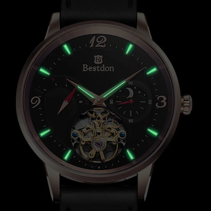 Мужские полностью автоматические механические часы Bestdon Tourbillon роскошные модные