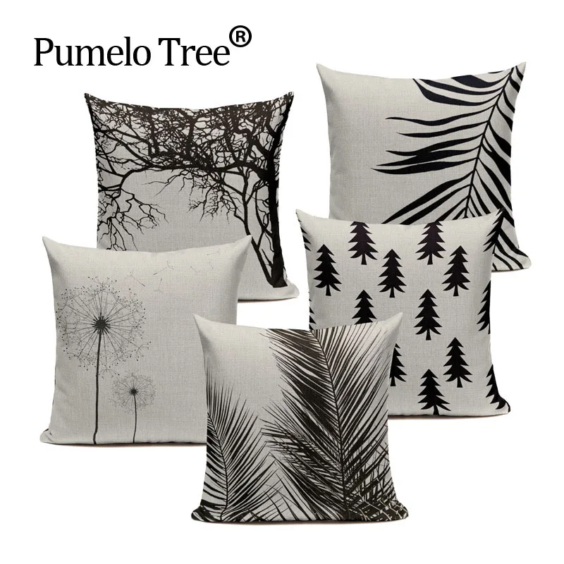 

Nordic Decoration Home Cushion Cover Woven Black White Flower Tree Sofa Bed Throw Pillows Square Custom Printed Pillowcase
