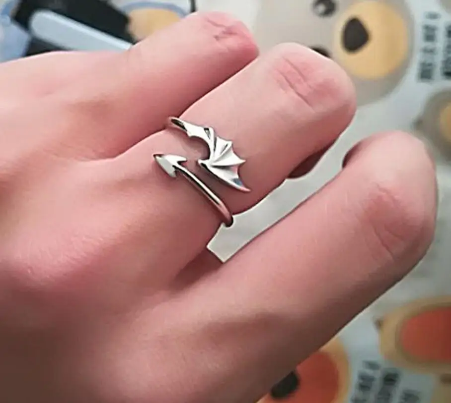 Personality Simple Men's Stainless Steel Devil's Wing Ring Fashion Couple Titanium Adjustable Jewelry | Украшения и
