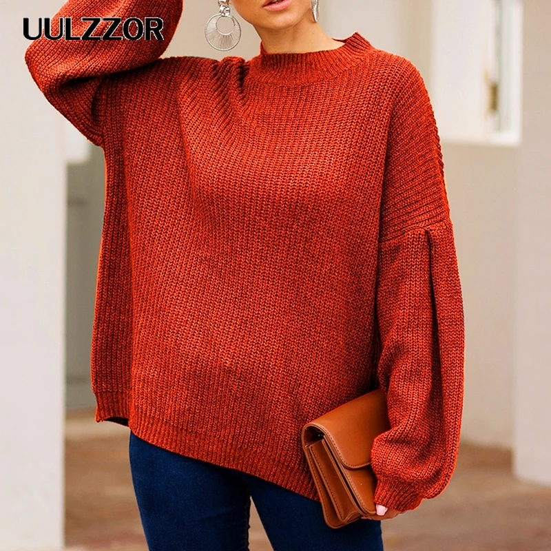 UULZZOR Female autumn sweater jumper New Women loose Winter lantern sleeve knitted pullover Casual round neck | Женская одежда