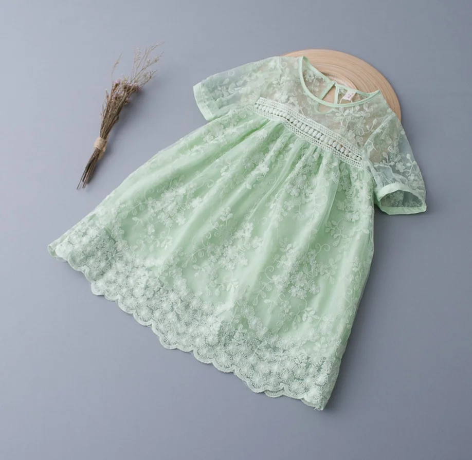 Short sleeve Baby girls summer party lace dancing Dress Children's Birthday dress princess wedding Clothing [dejorchicoco] | Детская