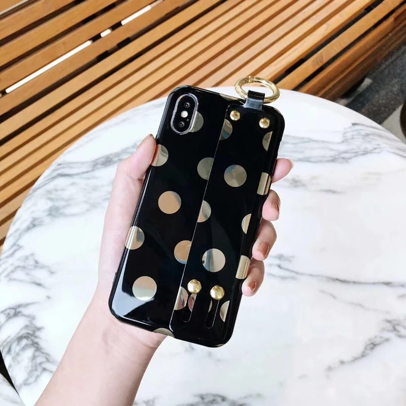 Мода горошек ремешок Kickstand чехол для iphone X XS XR XSMAX 6 7 8 plus задняя крышка мягкая IMD