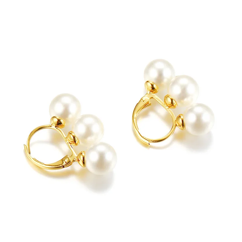 

Copper Three Simulated Pearl Geometric Circle Hoop Earrings Gold Color Female Party Xmas Gift