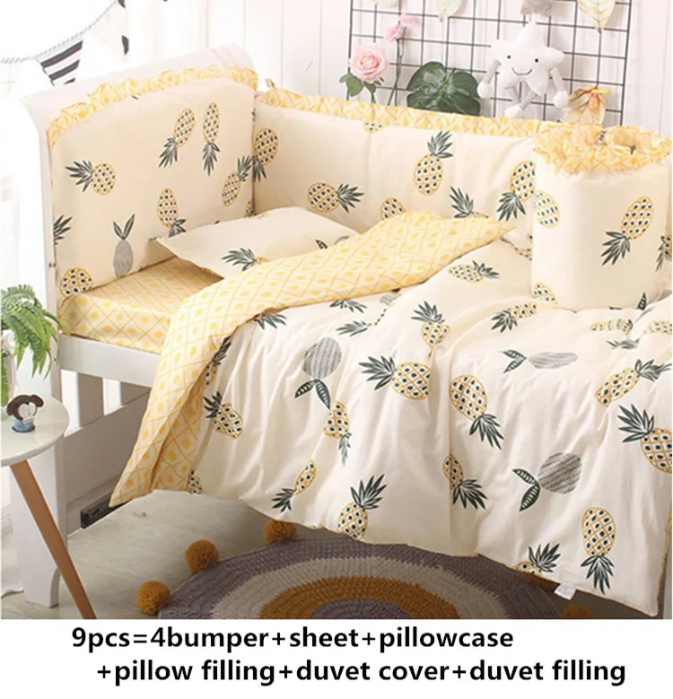 

protetor de berco 6/9pcs pineapple Baby Crib Bedding set for girls Cot Set Baby Bed Linens Set Newborns blanket whole set