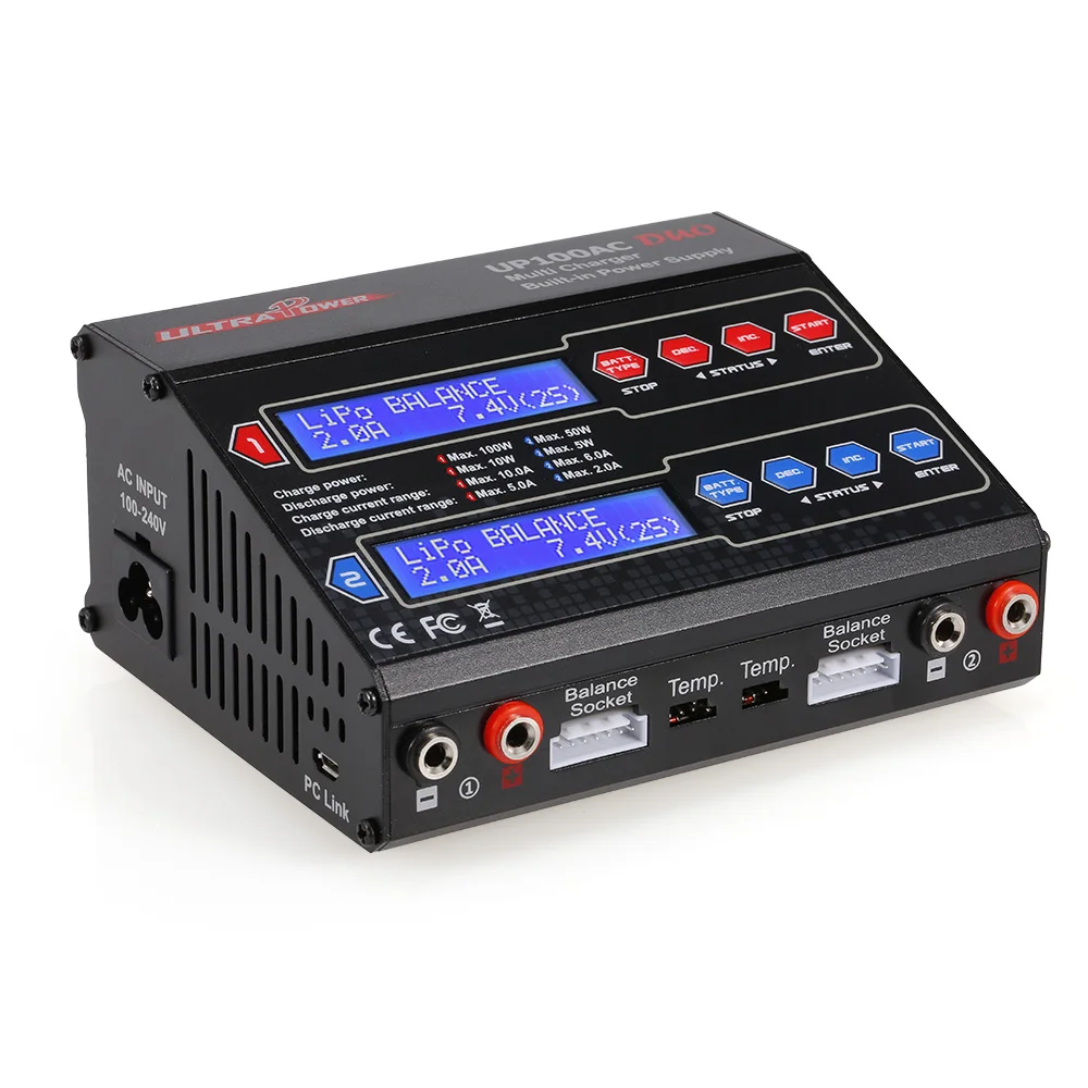 Сверхмощный аккумулятор UP100AC DUO 100 Вт LiIo/LiPo/LiFe/NiMH/NiCD универсальное зарядное устройство/зарядное устройство Dis