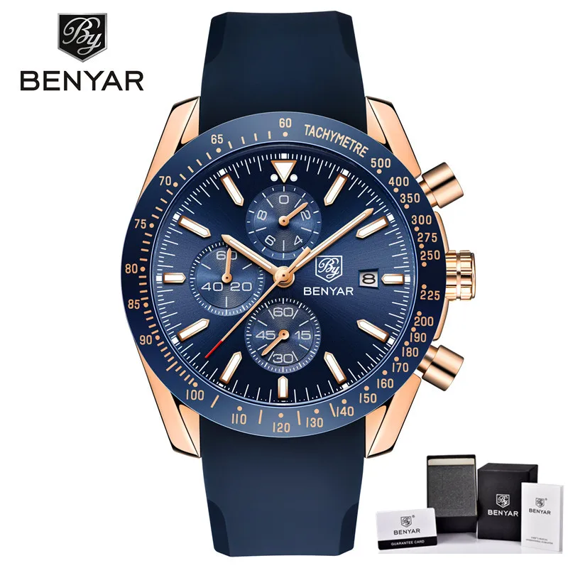 Мужские часы benyar мужские лучший бренд класса люкс Синий хронограф