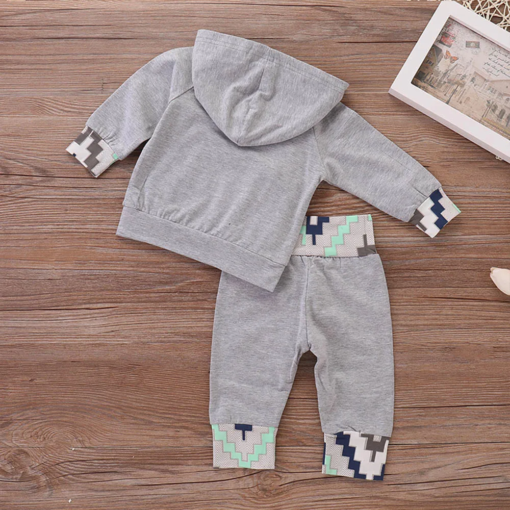 Cotton boy summer suit 2PCs Toddler Baby Boy Clothes Geometric Print Hoodie Tops+Long Pants Set Outfits boys clothes hot #06 |