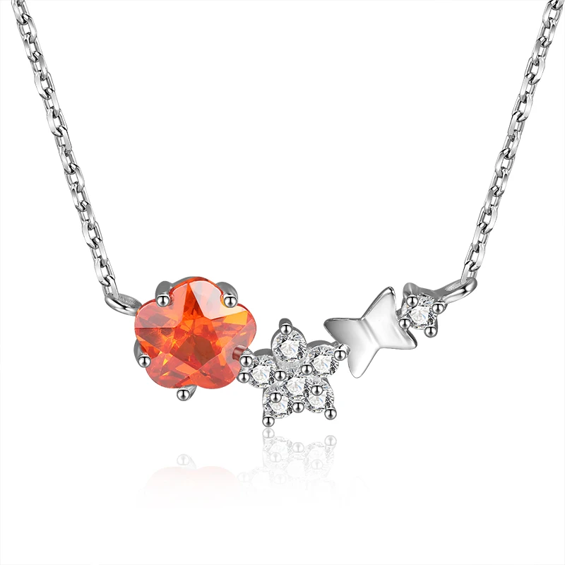 Women Fashion 925 Sterling Silver Wedding Jewelry White Cubic Zirconia Five-Pointed Star Pendant With Chain-LN-0119 | Украшения и