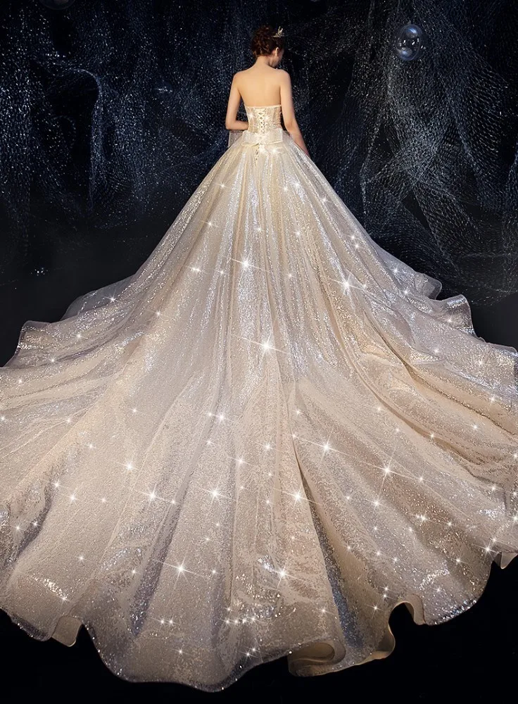 Бальное платье Vivian's Bridal блестящее звездное небесное с бантом вуаль свадебное