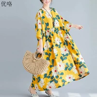 large size art floral print cotton linen dress women oversize dress big swing bat women dresses summer maxi dress 4xl 5xl 6xl