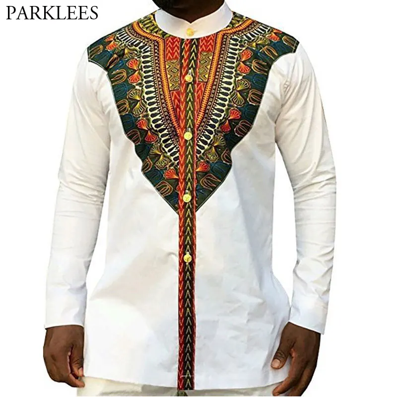 Рубашка Dashiki мужская с Африканским принтом повседневная приталенная сорочка